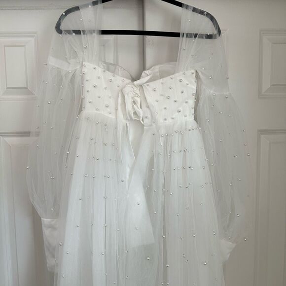 HY WHITE PEARL MATERNITY GOWN/DRESS - Picture 8 of 12